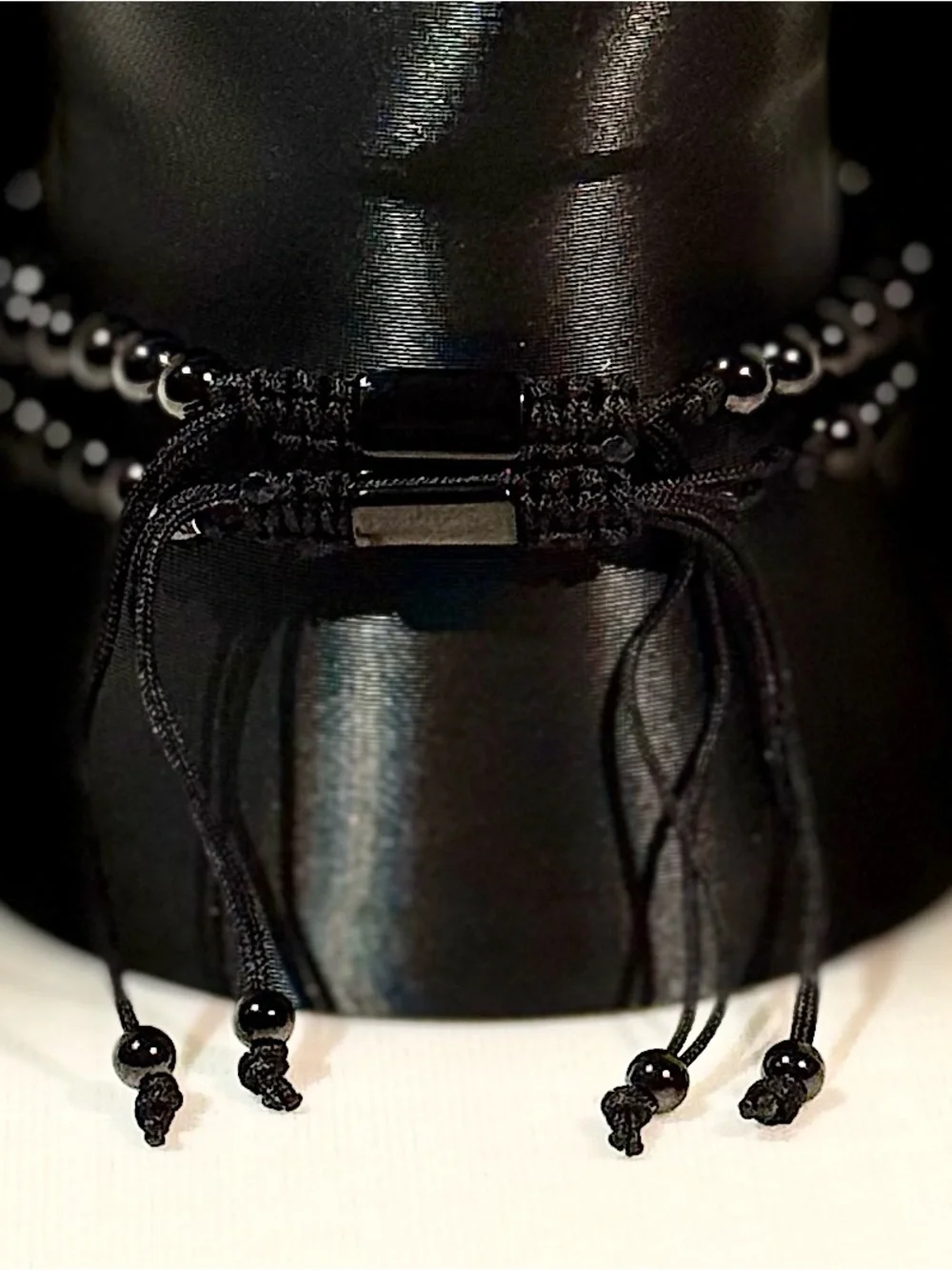 Double Unisex Black and Silver Beaded Bracelet with Crown Accent